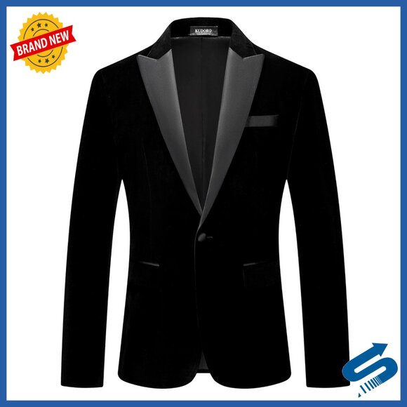 Velvet Blazer Slim Fit Peaked Lapel One Button Tuxedo Jacket Wedding Prom